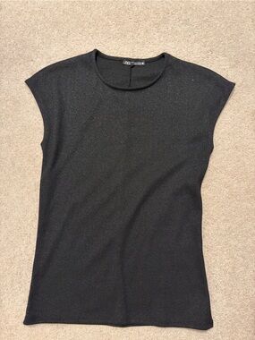 Zara Black Sparkle Cap Sleeve Top